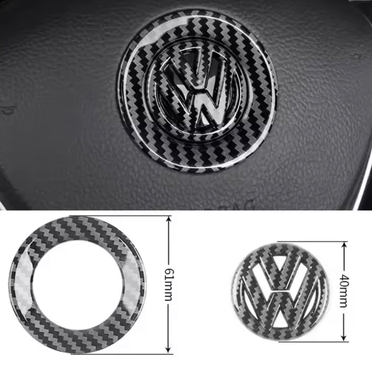 VW STEERING WHEEL 'VW' BADGE EMBLEM/OVERLAY - BASE MODELS